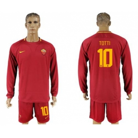 Roma #10 Totti Home Long Sleeves Soccer Club Jersey