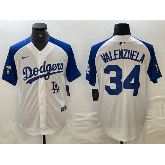 Men's Los Angeles Dodgers #34 Toro Valenzuela White Blue Fashion Stitched Cool Base Limited Jerseys - Ujersey