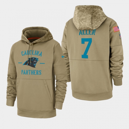 Men's Carolina Panthers #7 Kyle Allen 2019 Salute to Service Sideline Therma Pullover Hoodie - Tan - Ujersey NHL