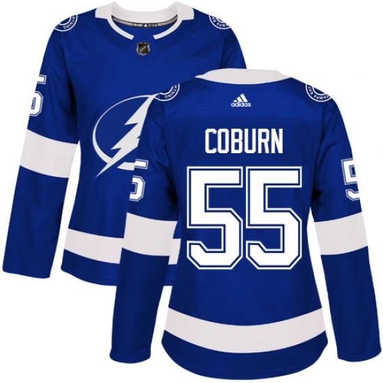 Women's Adidas Tampa Bay Lightning #55 Braydon Coburn Authentic Royal Blue Home NHL Jersey - Ujersey