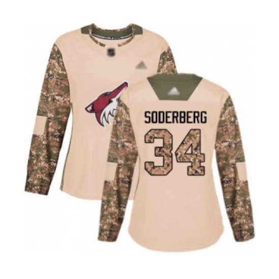 Women's Arizona Coyotes #34 Carl Soderberg Authentic Camo Veterans Day Practice Hockey Jersey - Ujersey