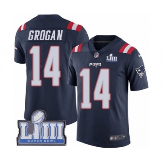Youth Nike New England Patriots #14 Steve Grogan Limited Navy Blue Rush Vapor Untouchable Super Bowl LIII Bound NFL Jersey - Ujersey