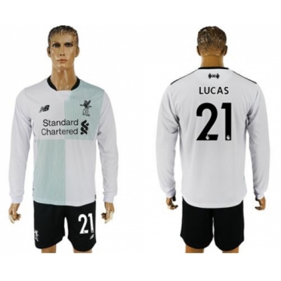 Liverpool #21 Lucas Away Long Sleeves Soccer Club Jersey