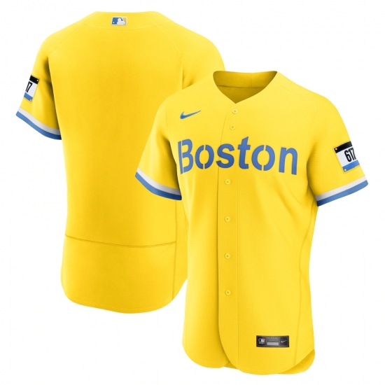 Men's Boston Red Sox Nike Blank Gold-Light Blue 2021 City Connect Jersey - Ujersey