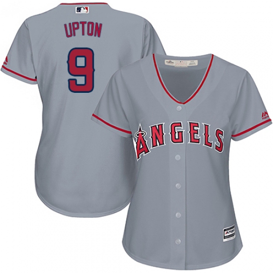 Women's Majestic Los Angeles Angels of Anaheim #9 Justin Upton Authentic Grey Road Cool Base MLB Jersey - Ujersey