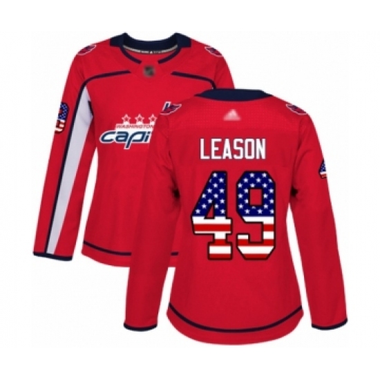 Women's Washington Capitals #49 Brett Leason Authentic Red USA Flag Fashion Hockey Jersey - Ujersey