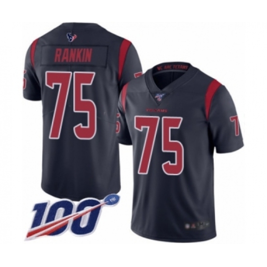 Men's Houston Texans #75 Martinas Rankin Limited Navy Blue Rush Vapor Untouchable 100th Season Football Jersey - Ujersey