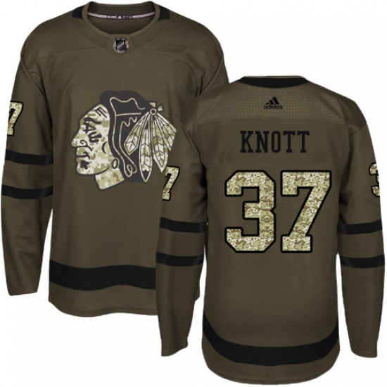 Men's Adidas Chicago Blackhawks #37 Graham Knott Authentic Green Salute to Service NHL Jersey - Ujersey