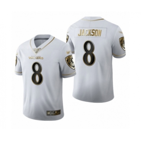 Men's Baltimore Ravens #8 Lamar Jackson Limited White Golden Edition Football Jersey - Ujersey