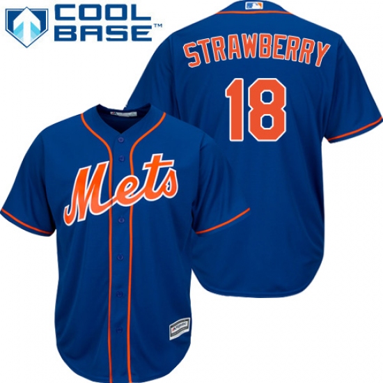 Youth Majestic New York Mets #18 Darryl Strawberry Authentic Royal Blue Alternate Home Cool Base MLB Jersey - Ujersey