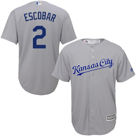 Youth Majestic Kansas City Royals #2 Alcides Escobar Authentic Grey Road Cool Base MLB Jersey - Ujersey