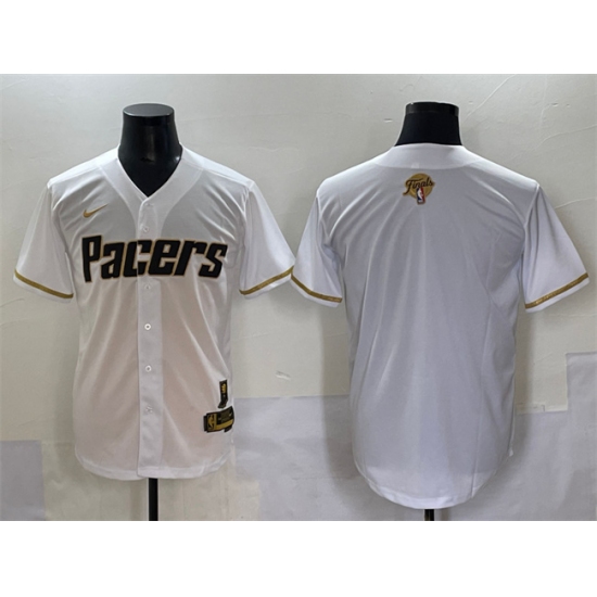 Men's Indiana Pacers Blank White Gold 2025 Finals Vapor Stitched Baseball Jersey - Ujersey