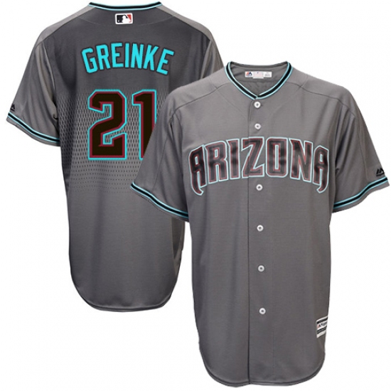Men's Majestic Arizona Diamondbacks #21 Zack Greinke Authentic Gray/Turquoise Cool Base MLB Jersey - Ujersey