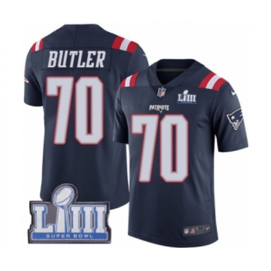 Men's Nike New England Patriots #70 Adam Butler Limited Navy Blue Rush Vapor Untouchable Super Bowl LIII Bound NFL Jersey - Ujersey