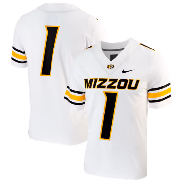 Men's Nike #1 White Missouri Tigers Replica Football Jersey - Ujersey