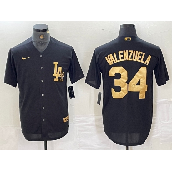 Men's Los Angeles Dodgers #34 Toro Valenzuela Black Gold Cool Base Stitched Baseball Jersey - Ujersey