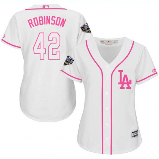 Women's Majestic Los Angeles Dodgers #42 Jackie Robinson Authentic White Fashion Cool Base 2018 World Series MLB Jersey - Ujersey