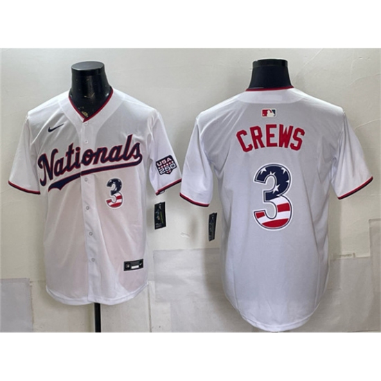 Men's Washington Nationals #3 Dylan Crews White USA 250 Fourth of July Home Stitched Baseball Jersey