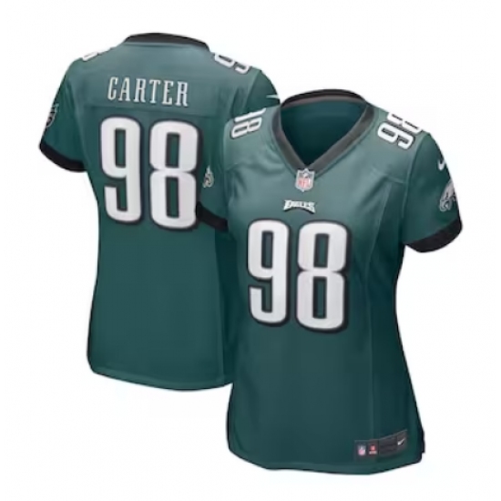 Women's Philadelphia Eagles #98 Jalen Carter Nike Midnight Green 2023 NFL Draft First Round Pick Limited Jersey