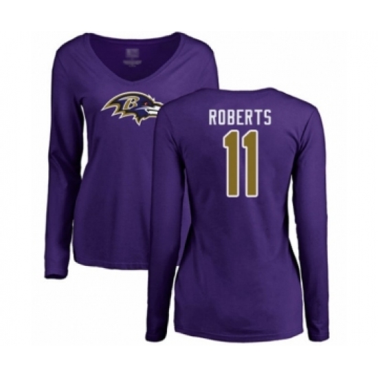 Football Women's Baltimore Ravens #11 Seth Roberts Purple Name & Number Logo Long Sleeve T-Shirt - Ujersey