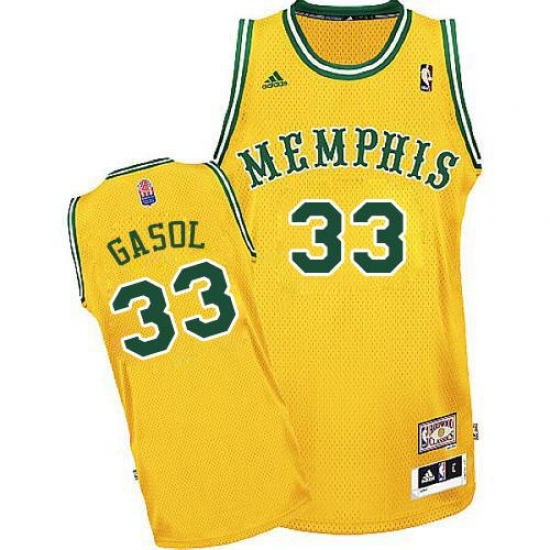 Men's Adidas Memphis Grizzlies #33 Marc Gasol Swingman Gold ABA Hardwood Classic NBA Jersey - Ujersey