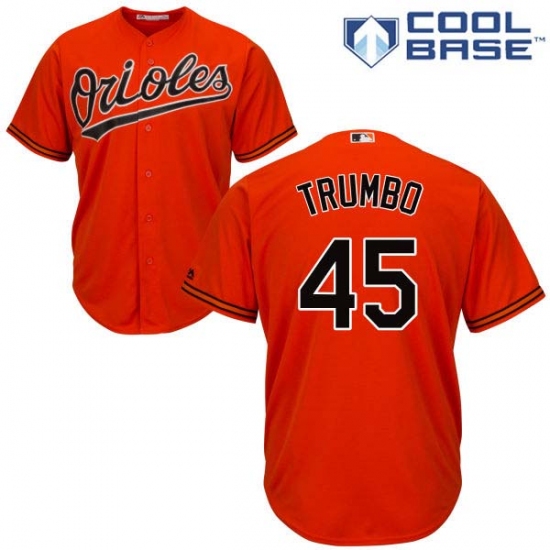 Youth Majestic Baltimore Orioles #45 Mark Trumbo Authentic Orange Alternate Cool Base MLB Jersey - Ujersey