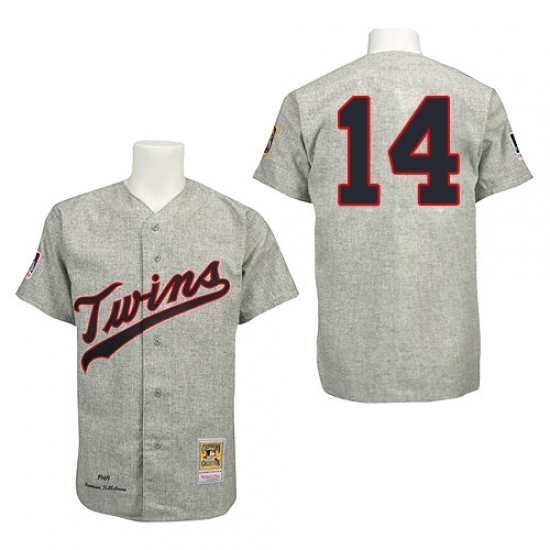 Men's Mitchell and Ness 1969 Minnesota Twins #14 Kent Hrbek Authentic Grey Throwback MLB Jersey - Ujersey