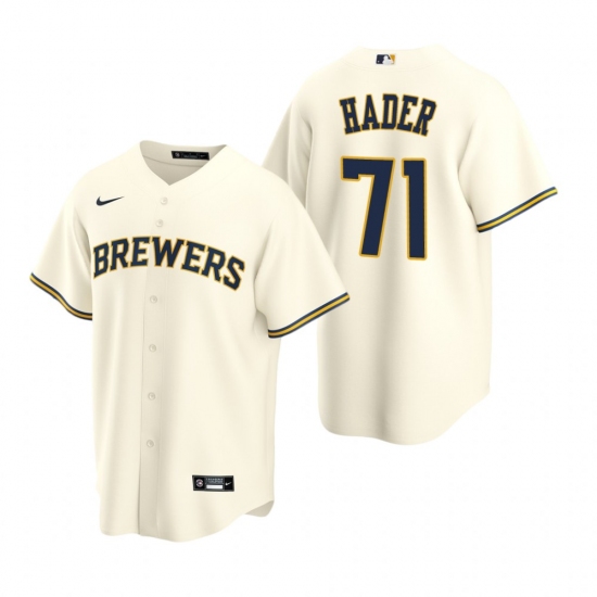 Men's Nike Milwaukee Brewers #71 Josh Hader Cream Home Stitched Baseball Jersey - Ujersey