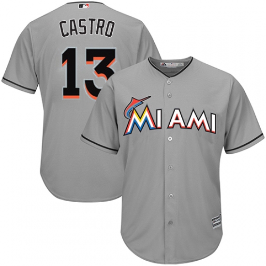 Youth Majestic Miami Marlins #13 Starlin Castro Authentic Grey Road Cool Base MLB Jersey - Ujersey