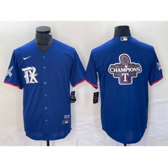 Men's Texas Rangers Royal 2023 World Series Champions Big Logo Cool Base Stitched Baseball Jerseys - Ujersey