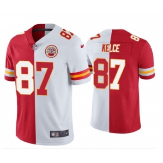 Men’s Kansas City Chiefs #87 Travis Kelce Red & White Split Limited Stitched Jersey - Ujersey