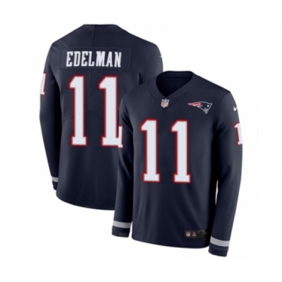 Youth Nike New England Patriots #11 Julian Edelman Limited Navy Blue Therma Long Sleeve NFL Jersey - Ujersey