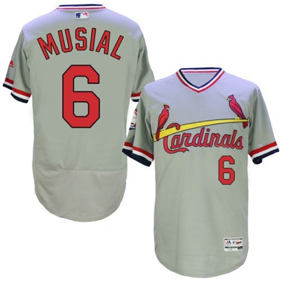 Men's Majestic St. Louis Cardinals #6 Stan Musial Grey Flexbase Authentic Collection Cooperstown MLB Jersey - Ujersey