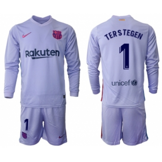 Men 2021-2022 Club Barcelona Second away purple Long Sleeve 1 Soccer Jersey