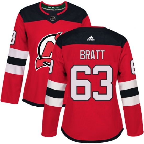 Women's Adidas New Jersey Devils #63 Jesper Bratt Authentic Red Home NHL Jersey - Ujersey