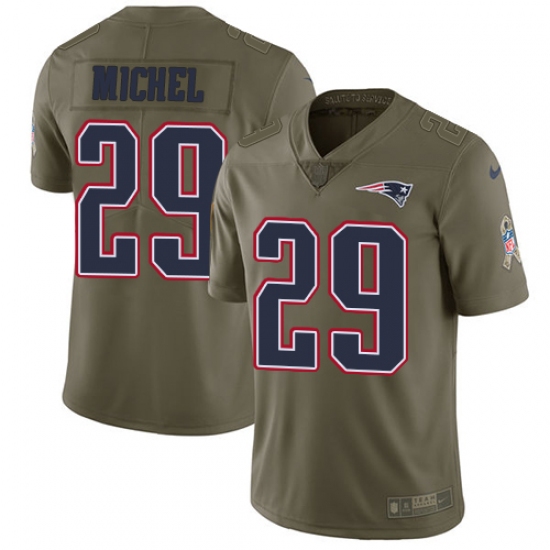 Men's Nike New England Patriots #29 Sony Michel Limited Olive 2017 Salute to Service NFL Jersey - Ujersey