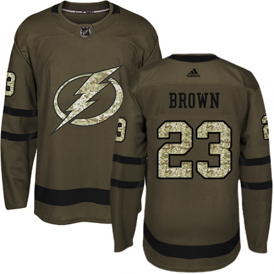 Men's Adidas Tampa Bay Lightning #23 J.T. Brown Authentic Green Salute to Service NHL Jersey - Ujersey