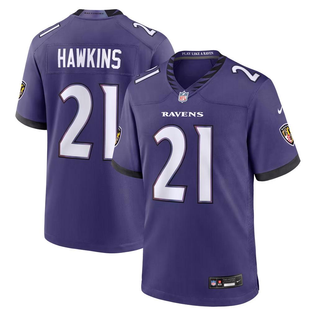 Men's Baltimore Ravens Jaylinn Hawkins Nike Purple Team Game Jersey - Ujersey