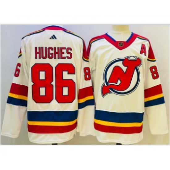 Men's New Jersey Devils #86 Jack Hughes White 2022 Reverse Retro Authentic Jersey - Ujersey