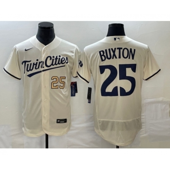 Men's Minnesota Twins #25 Byron Buxton Number 2023 Cream Flex Base Stitched Jersey - Ujersey