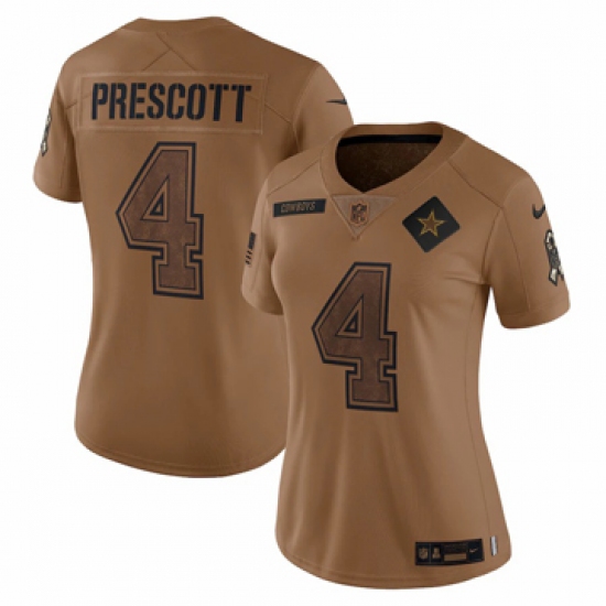 Women's Dallas Cowboys #4 Dak Prescott Nike Brown 2023 Salute To Service Limited Jersey - Ujersey