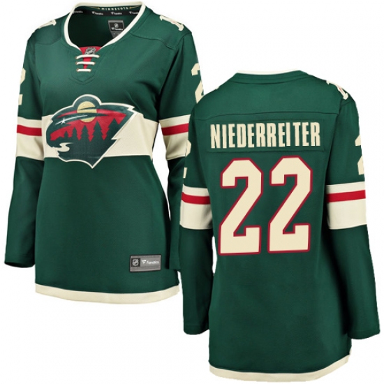 Women's Minnesota Wild #22 Nino Niederreiter Authentic Green Home Fanatics Branded Breakaway NHL Jersey - Ujersey