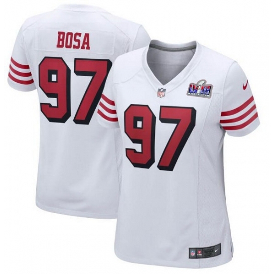 Women's San Francisco 49ers #97 Nick Bosa White Throwback 2023 F U S E Vapor Untouchable Limited Stitched Football 2024 Super Bowl LVIII Jersey - Ujersey