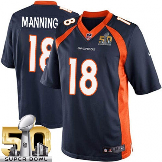 Youth Nike Denver Broncos #18 Peyton Manning Elite Navy Blue Alternate Super Bowl 50 Bound NFL Jersey - Ujersey
