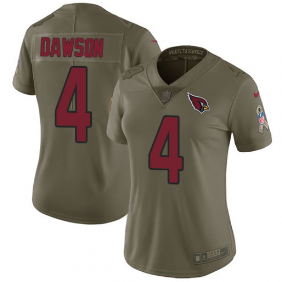 Women's Nike Arizona Cardinals #4 Phil Dawson Limited Olive 2017 Salute to Service NFL Jersey - Ujersey