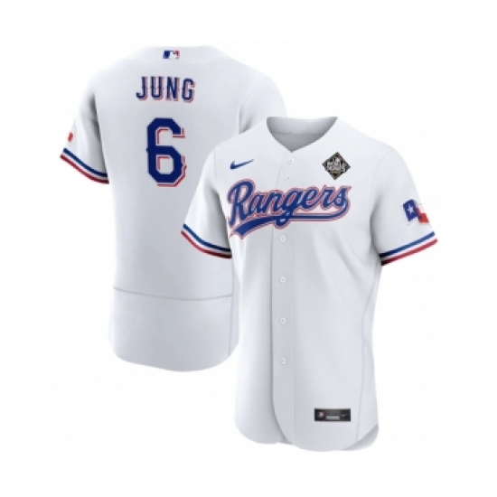 Men's Texas Rangers #6 Josh Jung White 2023 World Series Flex Base Stitched Baseball Jersey - Ujersey