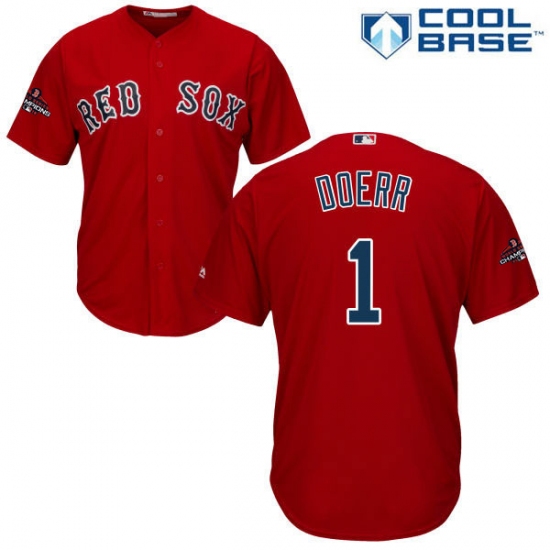 Youth Majestic Boston Red Sox #1 Bobby Doerr Authentic Red Alternate Home Cool Base 2018 World Series Champions MLB Jersey - Ujersey