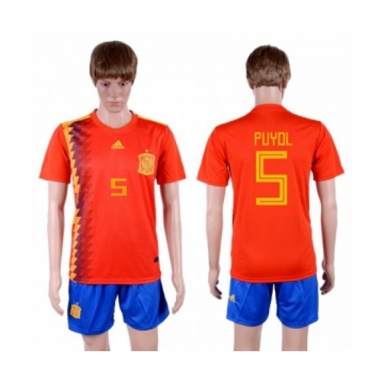 Spain #5 Puyol Home Soccer Country Jersey