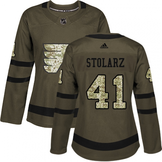 Women's Adidas Philadelphia Flyers #41 Anthony Stolarz Authentic Green Salute to Service NHL Jersey - Ujersey