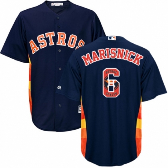 Men's Majestic Houston Astros #6 Jake Marisnick Authentic Navy Blue Team Logo Fashion Cool Base MLB Jersey - Ujersey